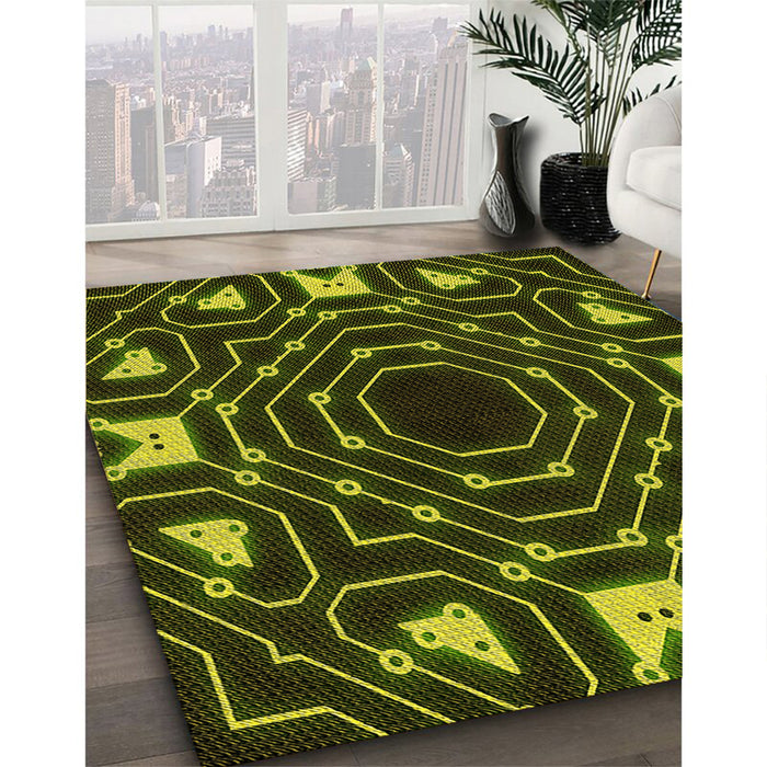 Patterned Dark Yellow Green Rug in Family Room, pat3163yw