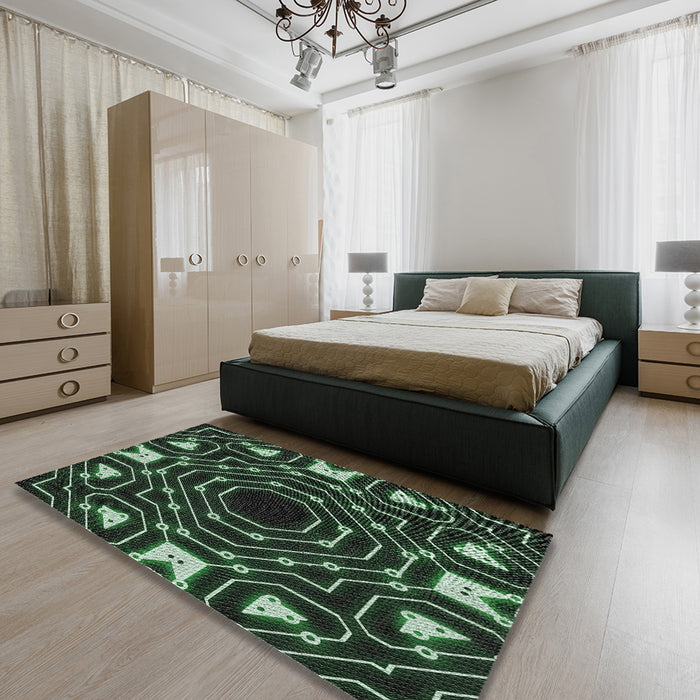 Machine Washable Transitional Green Rug in a Bedroom, wshpat3163