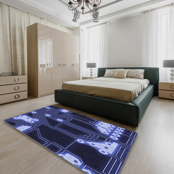 Patterned Midnight Blue Rug in a Bedroom, pat3164blu