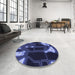 Round Patterned Midnight Blue Rug in a Office, pat3164blu