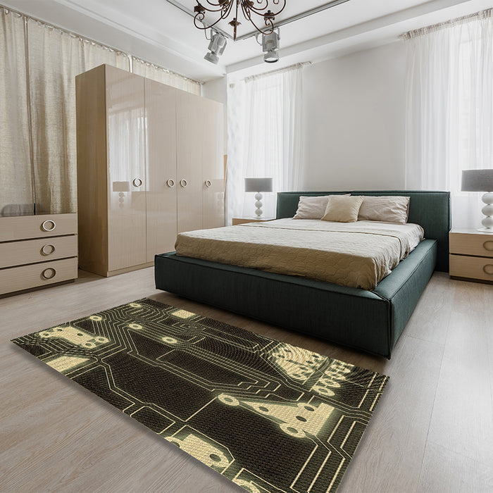 Patterned Brown Rug in a Bedroom, pat3164brn