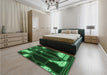 Patterned Dark Forest Green Rug in a Bedroom, pat3164grn