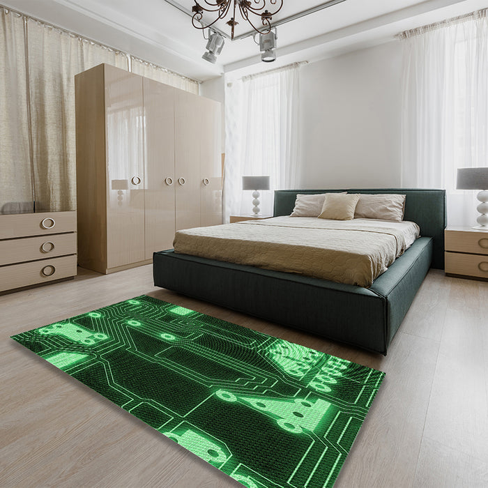 Patterned Dark Forest Green Rug in a Bedroom, pat3164grn