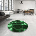 Round Patterned Dark Forest Green Rug in a Office, pat3164grn