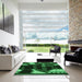 Square Patterned Dark Forest Green Rug in a Living Room, pat3164grn