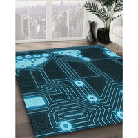 Patterned Dark Turquoise Green Rug, pat3164lblu