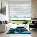 Square Patterned Dark Turquoise Green Rug in a Living Room, pat3164lblu