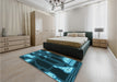 Patterned Dark Turquoise Green Rug in a Bedroom, pat3164lblu