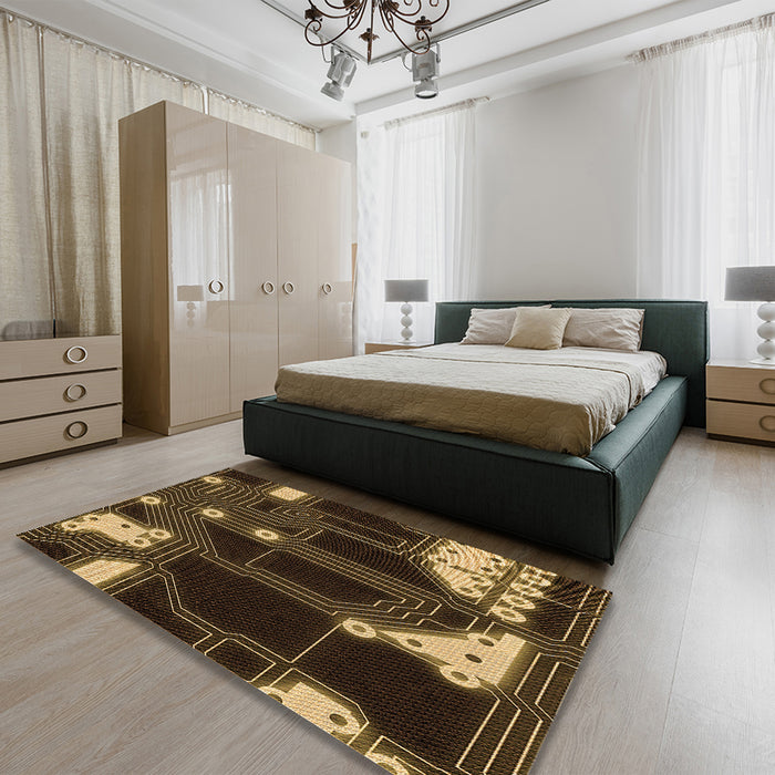 Patterned Light Brown Rug in a Bedroom, pat3164org