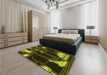 Patterned Dark Yellow Green Rug in a Bedroom, pat3164yw