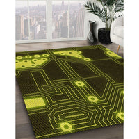 Patterned Dark Yellow Green Rug, pat3164yw