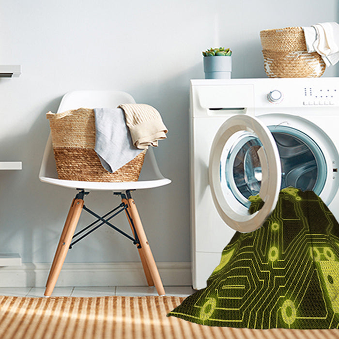 Machine Washable Transitional Dark Yellow Green Rug in a Washing Machine, wshpat3164yw