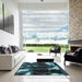 Square Patterned Cadet Blue Green Modern Rug in a Living Room, pat3164