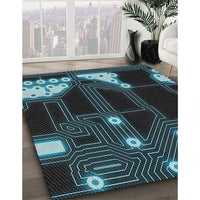 Patterned Cadet Blue Green Modern Rug, pat3164