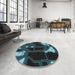 Round Patterned Cadet Blue Green Modern Rug in a Office, pat3164