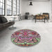 Round Patterned Maroon Purple Modern Rug in a Office, pat3165