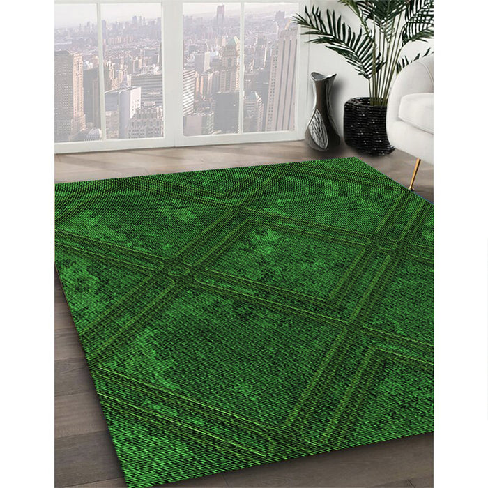 Patterned Green Rug in Family Room, pat3166grn