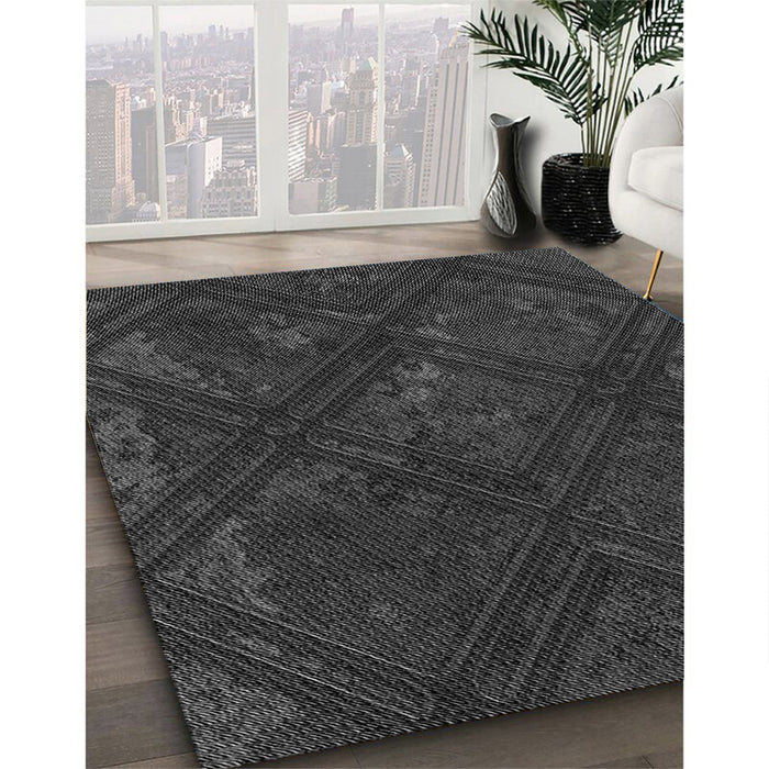 Patterned Charcoal Black Rug in Family Room, pat3166gry