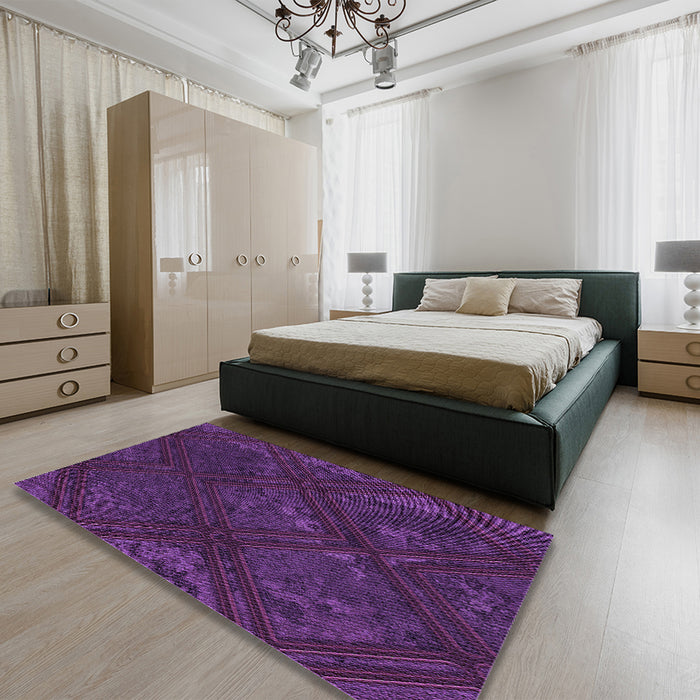Round Machine Washable Transitional Dark Orchid Purple Rug in a Office, wshpat3166pur