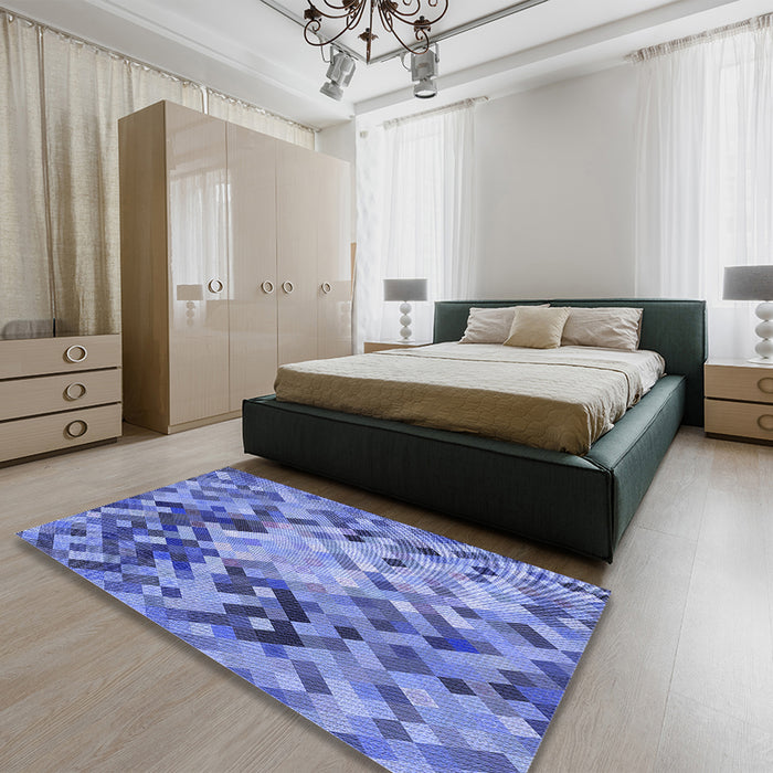 Patterned Denim Blue Rug in a Bedroom, pat3168blu