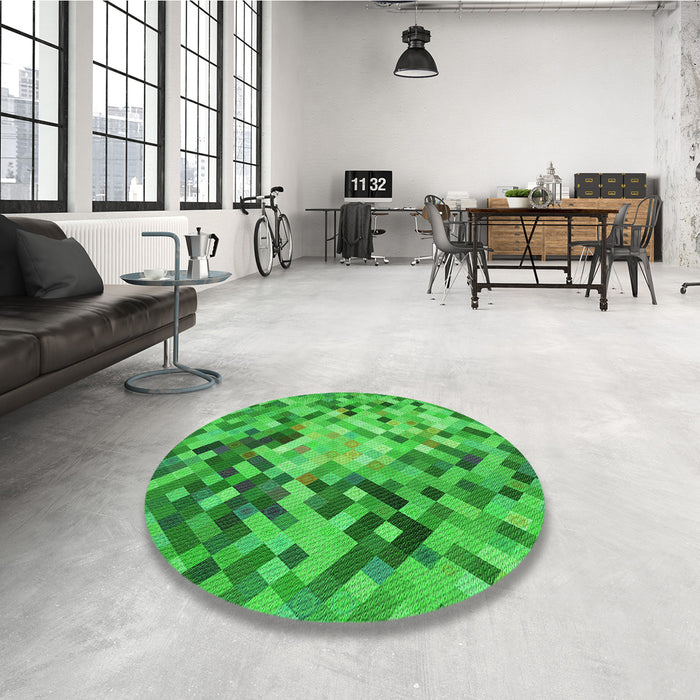 Round Patterned Neon Green Rug in a Office, pat3168grn