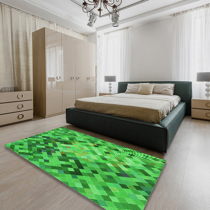 Patterned Neon Green Rug in a Bedroom, pat3168grn