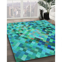 Patterned Dark Cyan Green Rug, pat3168lblu