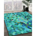 Patterned Dark Cyan Green Rug in Family Room, pat3168lblu