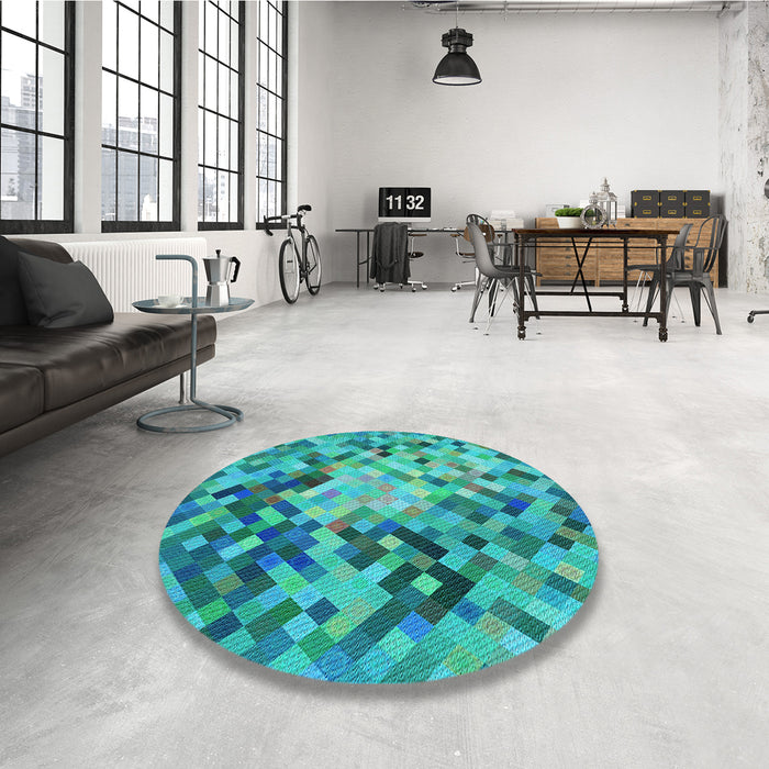 Round Patterned Dark Cyan Green Rug in a Office, pat3168lblu