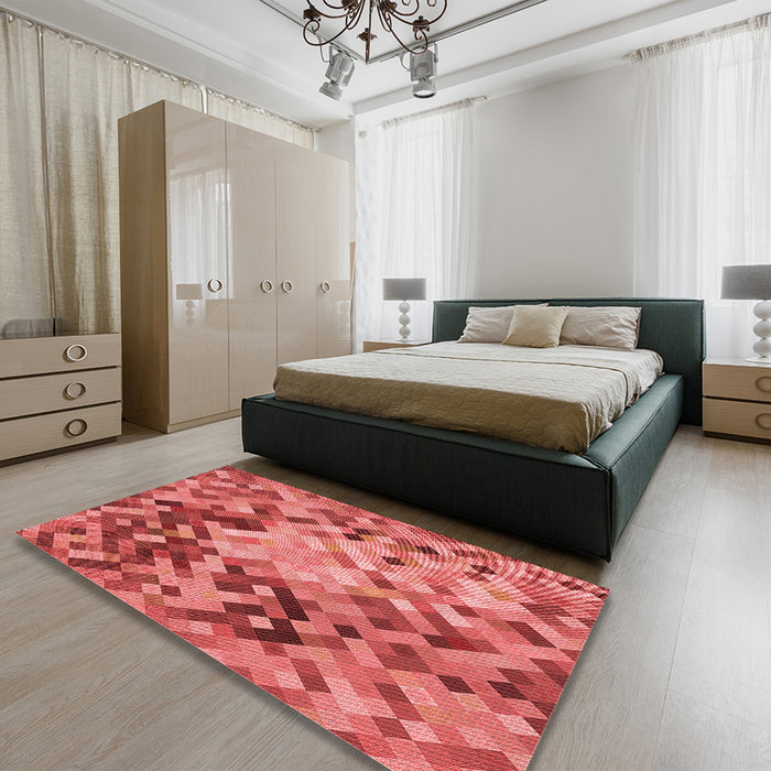 Patterned Red Rug in a Bedroom, pat3168rd