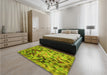 Patterned Olive Green Rug in a Bedroom, pat3168yw