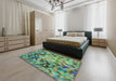 Patterned Deep-Sea Green Modern Rug in a Bedroom, pat3168