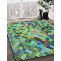 Patterned Deep-Sea Green Modern Rug, pat3168