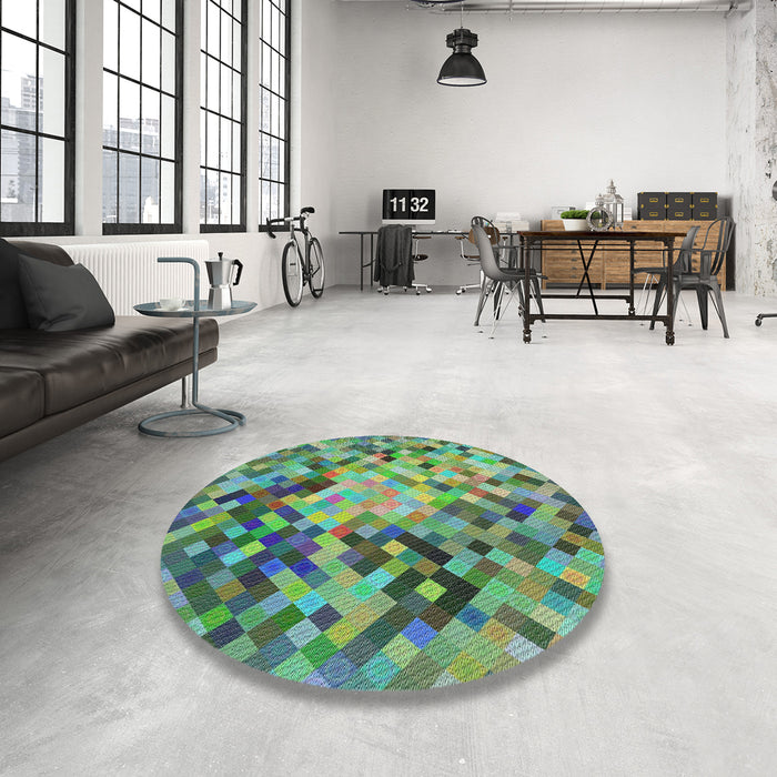 Round Patterned Deep-Sea Green Modern Rug in a Office, pat3168