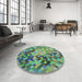 Round Patterned Deep-Sea Green Modern Rug in a Office, pat3168