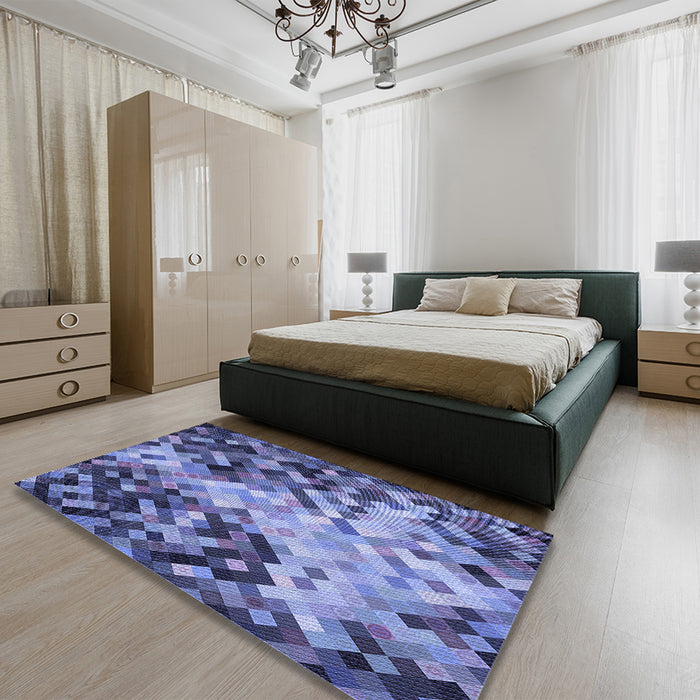 Round Machine Washable Transitional Sky Blue Rug in a Office, wshpat3169blu