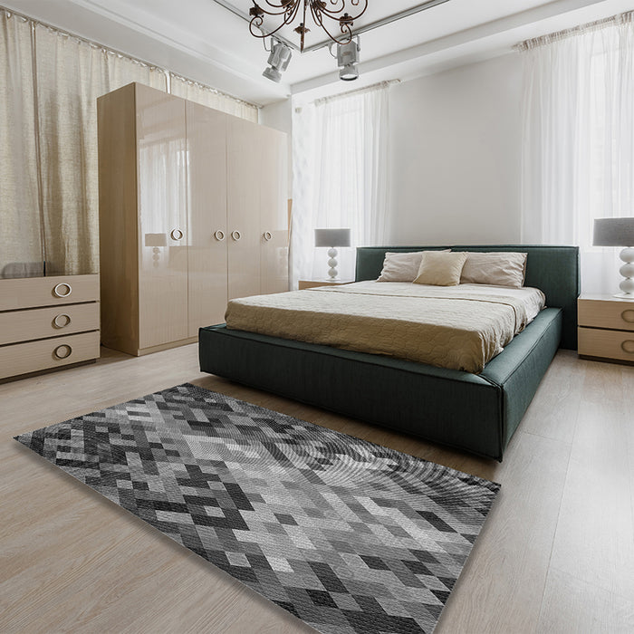 Round Machine Washable Transitional Gunmetal Gray Rug in a Office, wshpat3169gry