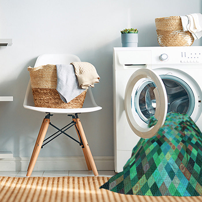 Machine Washable Transitional Deep-Sea Green Rug in a Washing Machine, wshpat3169lblu