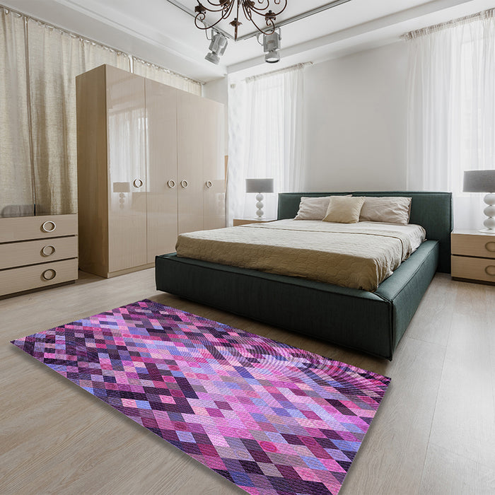 Round Machine Washable Transitional Dark Magenta Purple Rug in a Office, wshpat3169pur