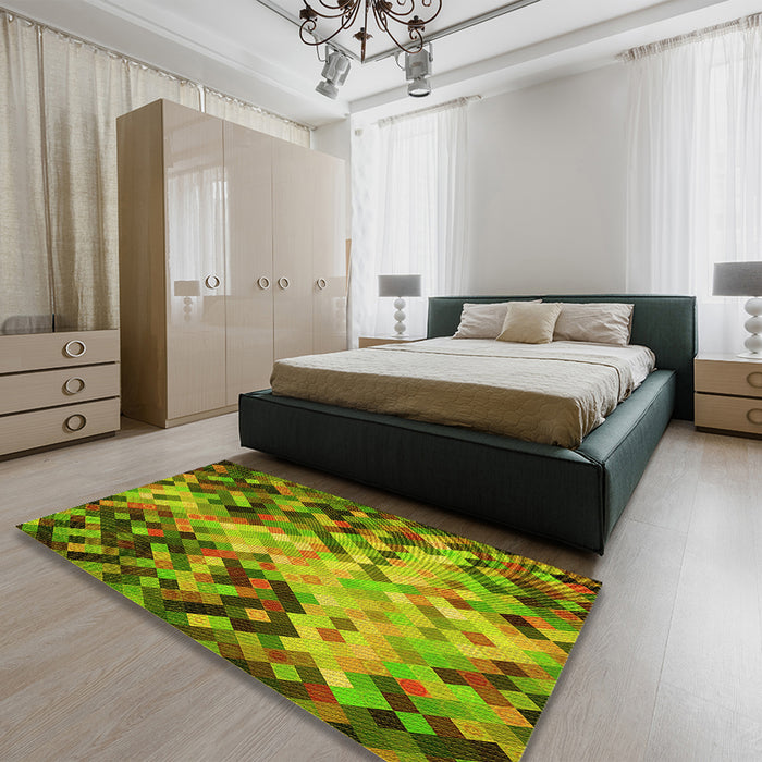 Round Machine Washable Transitional Pistachio Green Rug in a Office, wshpat3169yw