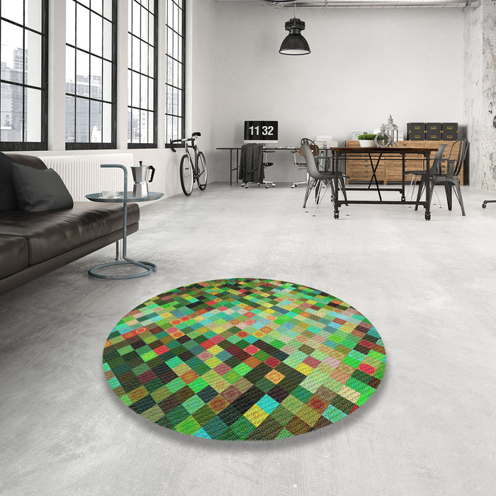 Round Machine Washable Transitional Dark Brown Rug in a Office, wshpat3169