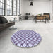 Round Patterned Blue Rug in a Office, pat317blu