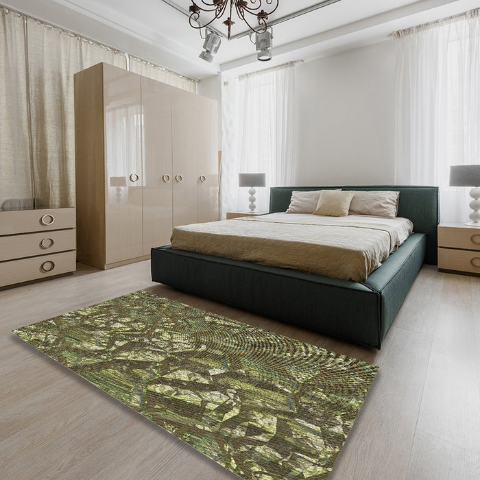 Machine Washable Transitional Brass Green Rug in a Bedroom, wshpat3170
