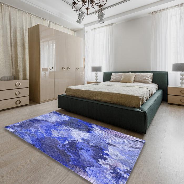 Patterned Blue Rug in a Bedroom, pat3171blu