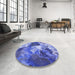 Round Patterned Blue Rug in a Office, pat3171blu