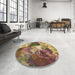 Round Patterned Golden Gold Rug in a Office, pat3171brn