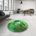 Round Patterned Forest Green Rug in a Office, pat3171grn