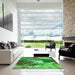 Square Patterned Forest Green Rug in a Living Room, pat3171grn