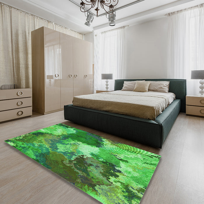 Patterned Forest Green Rug in a Bedroom, pat3171grn
