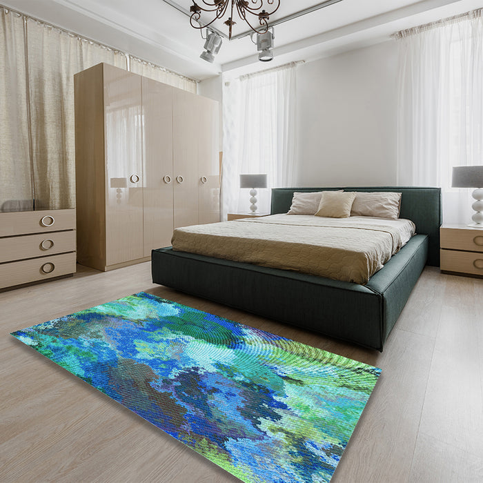 Patterned Blue Rug in a Bedroom, pat3171lblu